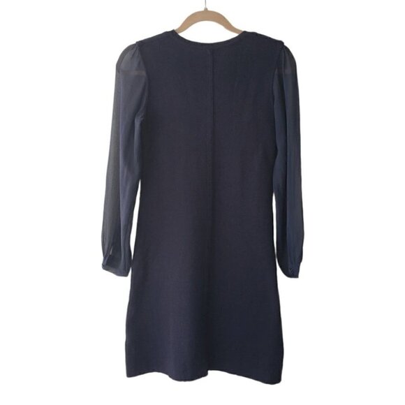Juliette Longuet Navy Blue Wool Blend Mini Dress Knit With Silk Sleeves - Picture 2 of 6